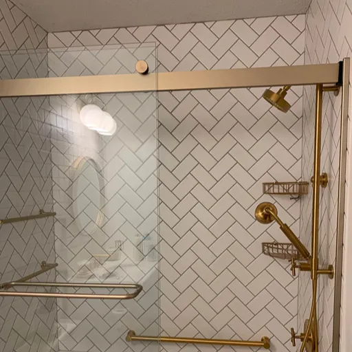 Zig zag white shower tile in Traverse City 